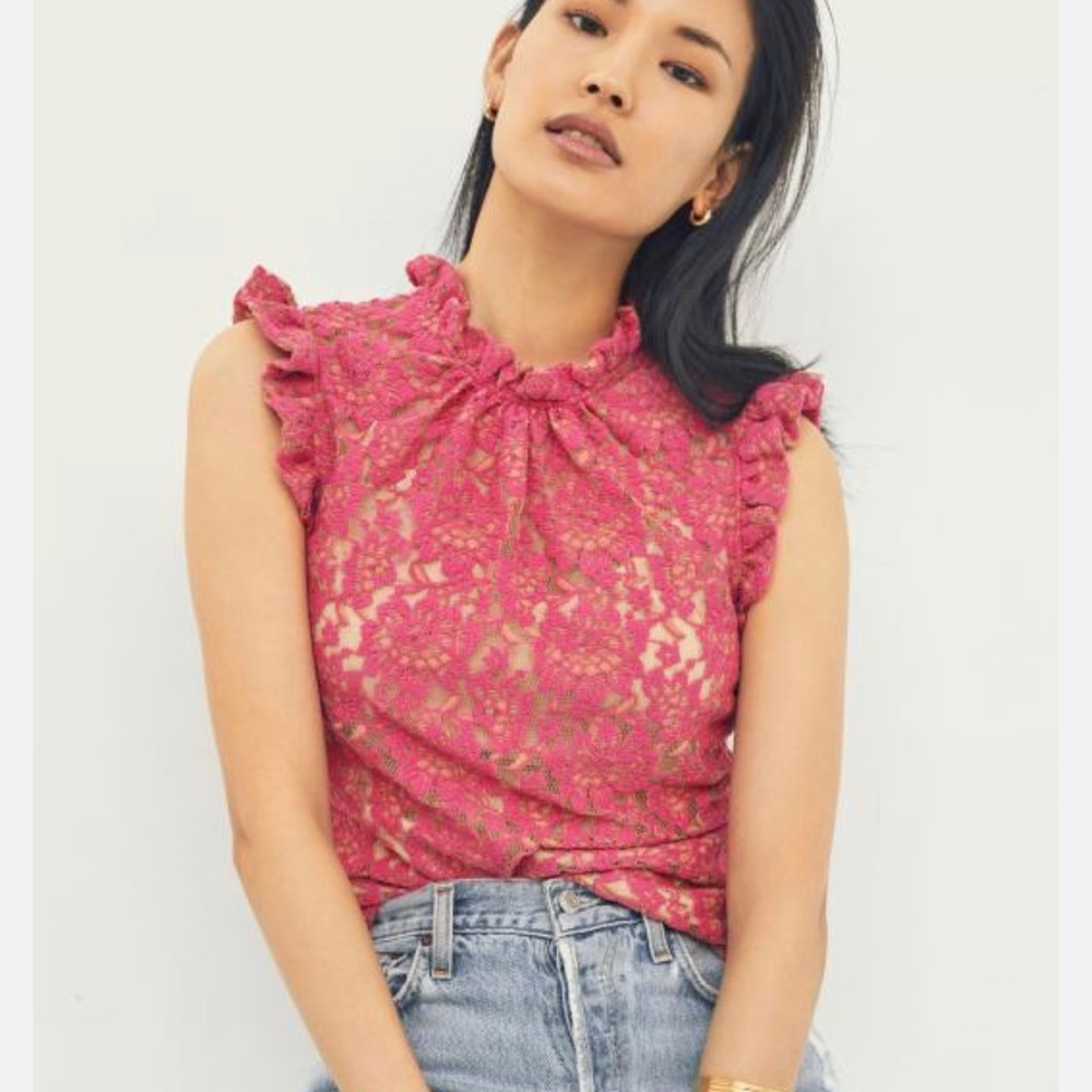 Anthropologie Dolan Pink arose Ruffled Top XS NWT